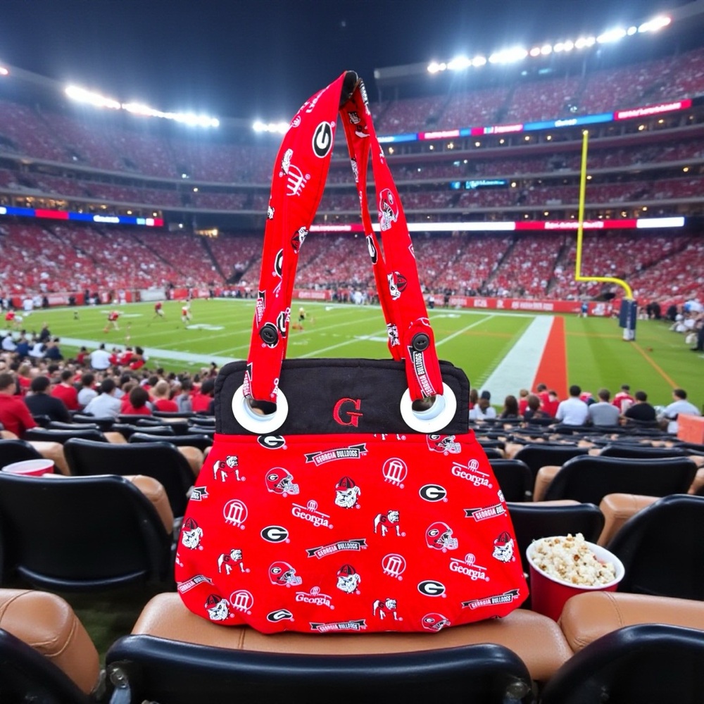 Georgia Bulldogs UGA Tote Purse Handbag Red Logo Print Grommet Handles
